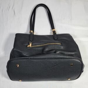 Miztique Black Vegan Leather Tote Shoulder Bag Gold Hardware Work Purse
